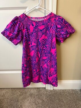 Lilly Pulitzer Pink and Blue Zebra Print Puff Sleeve Dress
